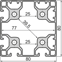 Aluminium profile Closed 80x80 4N 90° Light