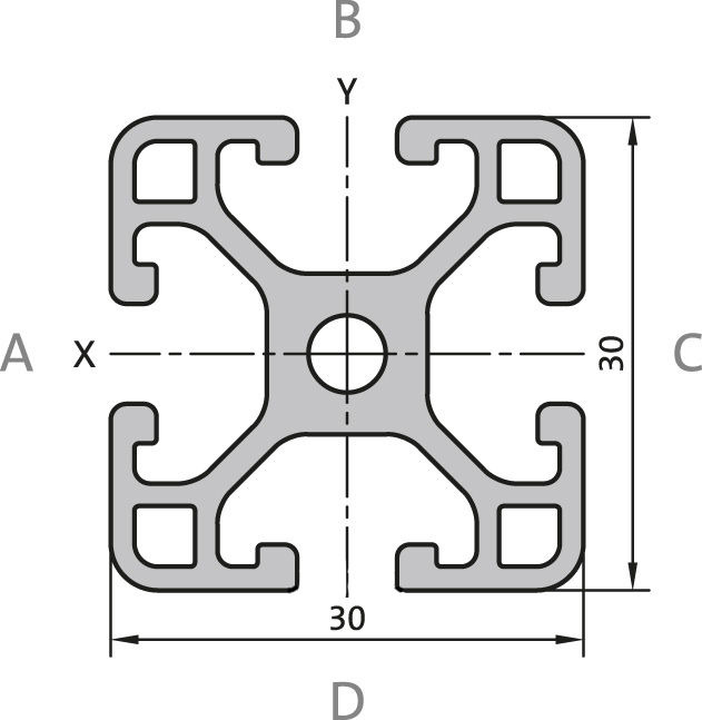 Aluminium profile 30x30L