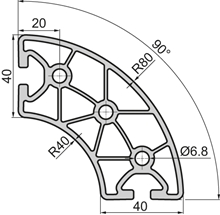 Closed Aluminium profile R40/80 90°