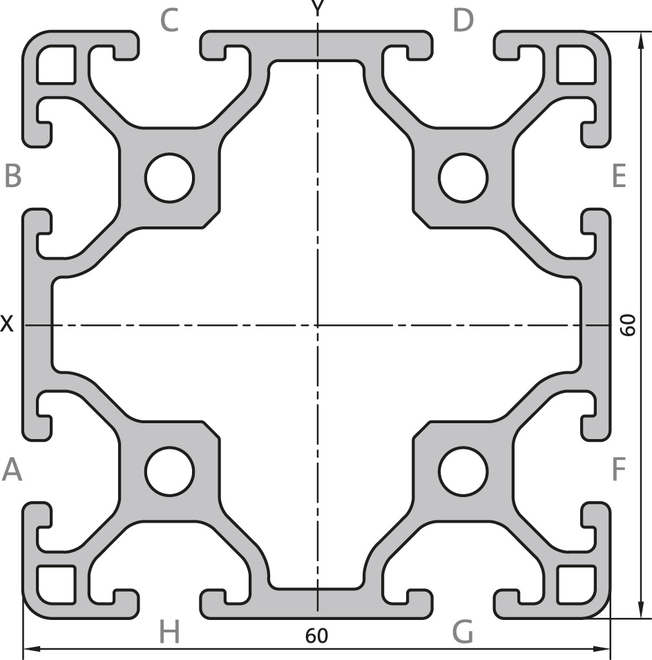 Aluminium profile 60x60 L