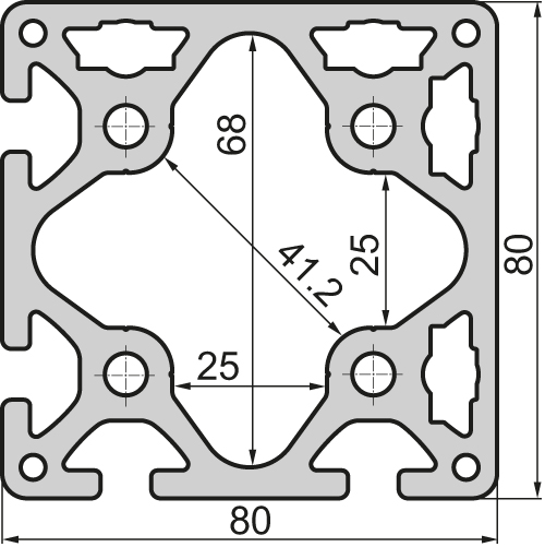 Aluminium profile Closed 80x80 4N 90°