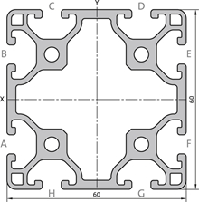 Aluminium profile 60x60 L