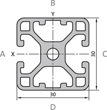 Aluminium profile 30x30 2N 180 L