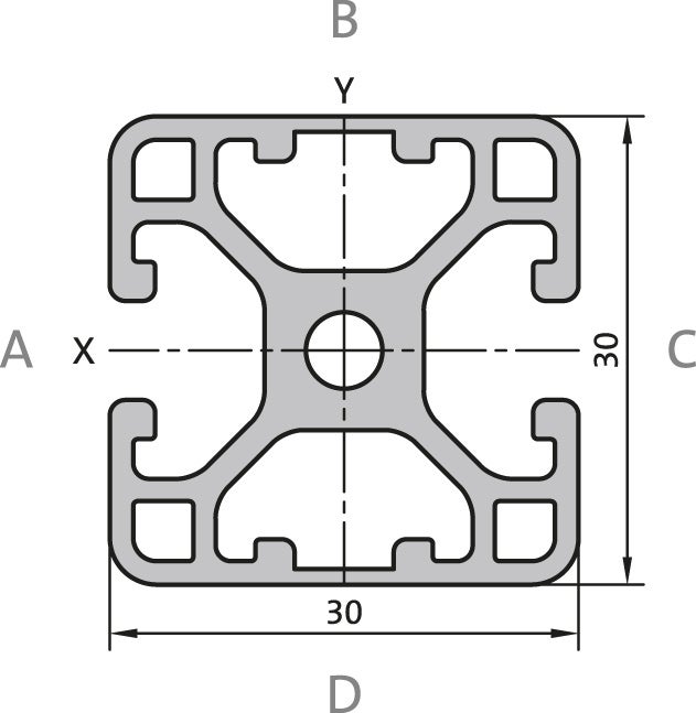 Aluminium profile 30x30 2N 180 L