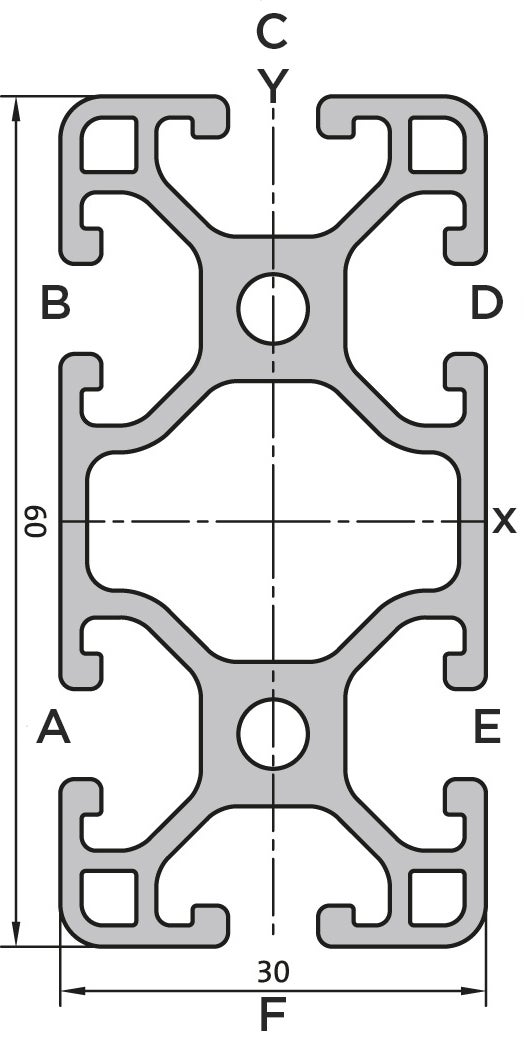 Aluminium profile 30x60 L