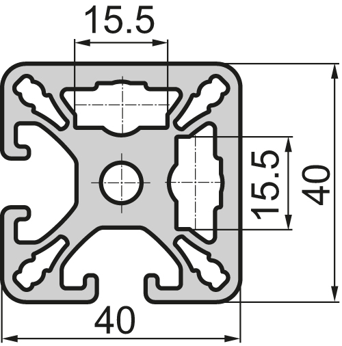 Aluminium profile Closed 40x40 2N 90°